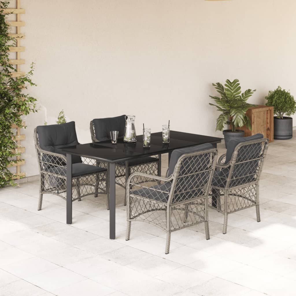 Set Pranzo da Giardino 5pz con Cuscini Grigio Chiaro Polyrattan 3212176