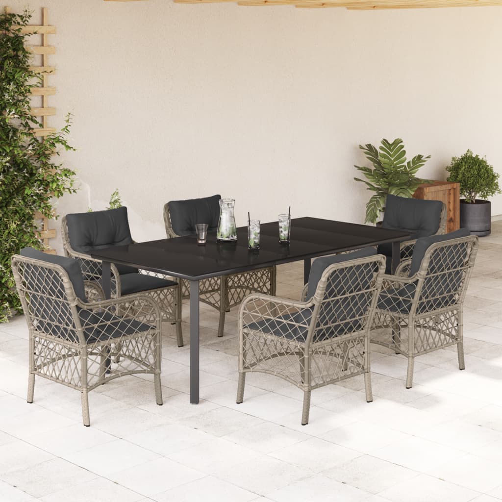 Set da Pranzo da Giardino 7 pz Cuscini Polyrattan Grigio Chiarocod mxl 116128