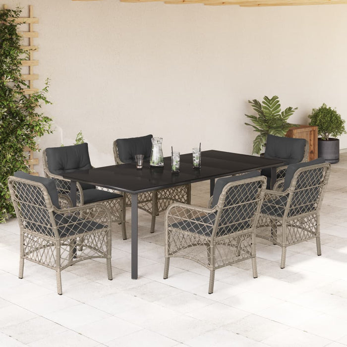 Set da Pranzo da Giardino 7 pz Cuscini Polyrattan Grigio Chiarocod mxl 116128