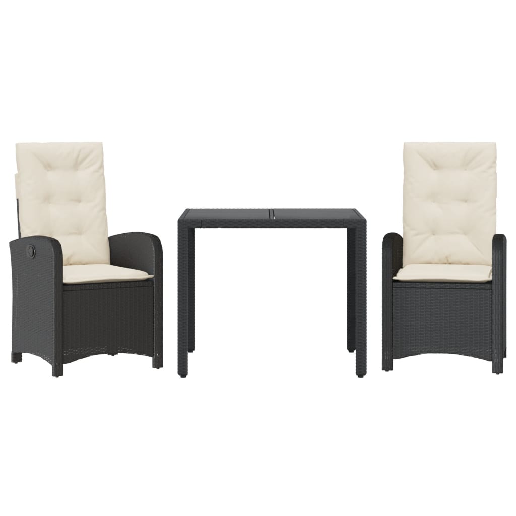 Set da Pranzo da Giardino 3 pz con Cuscini Nero in Polyrattan 3212194