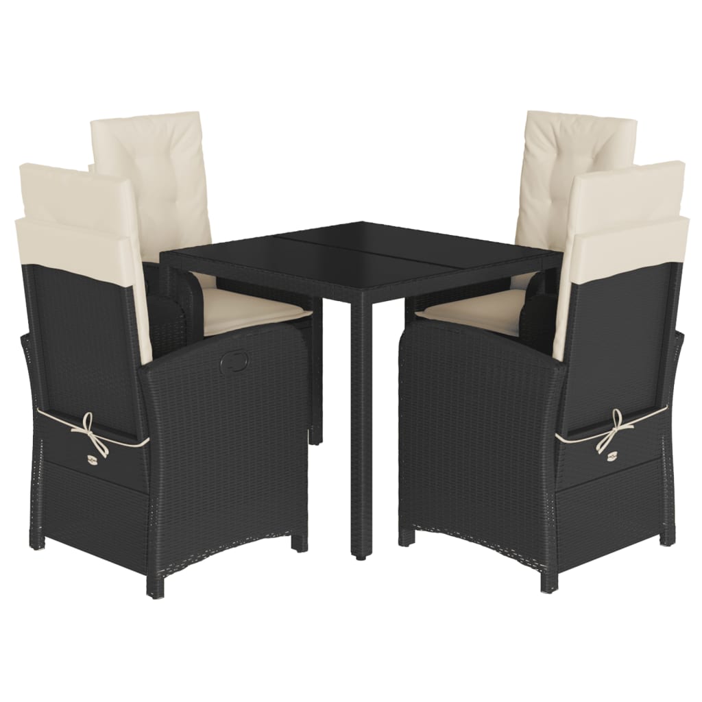 Set da Pranzo da Giardino 5 pz Nero con Cuscini in Polyrattan 3212195