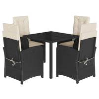 Set da Pranzo da Giardino 5 pz Nero con Cuscini in Polyrattan 3212195