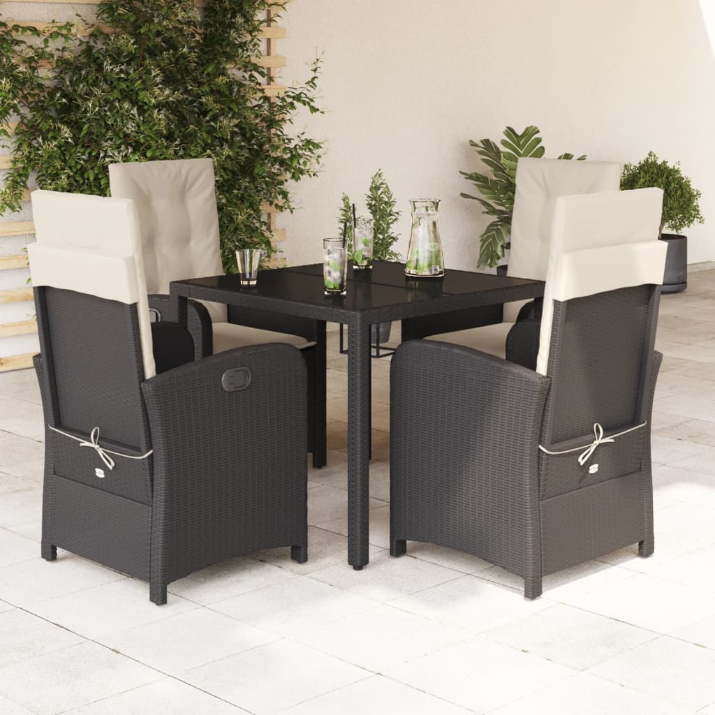Set da Pranzo da Giardino 5 pz Nero con Cuscini in Polyrattan 3212195