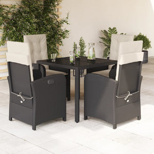 Set da Pranzo da Giardino 5 pz Nero con Cuscini in Polyrattan 3212195