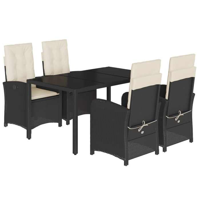 Set da Pranzo da Giardino 5 pz Nero con Cuscini in Polyrattan 3212197