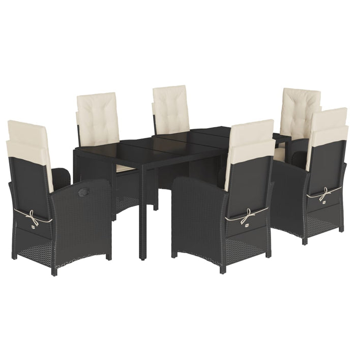 Set da Pranzo da Giardino 7 pz Nero con Cuscini in Polyrattan 3212200