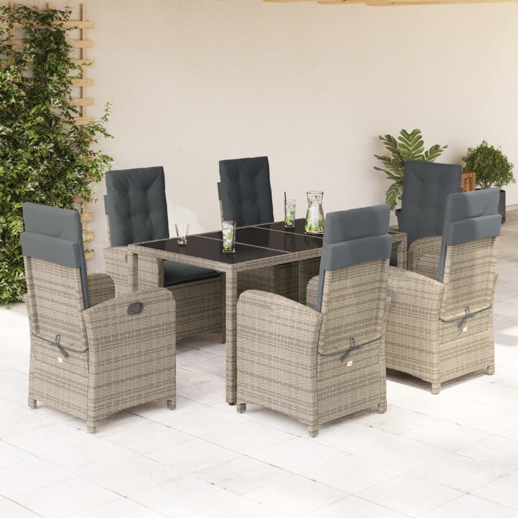Set da Pranzo da Giardino 7 pz con Cuscini in Polyrattan Grigio 3212217