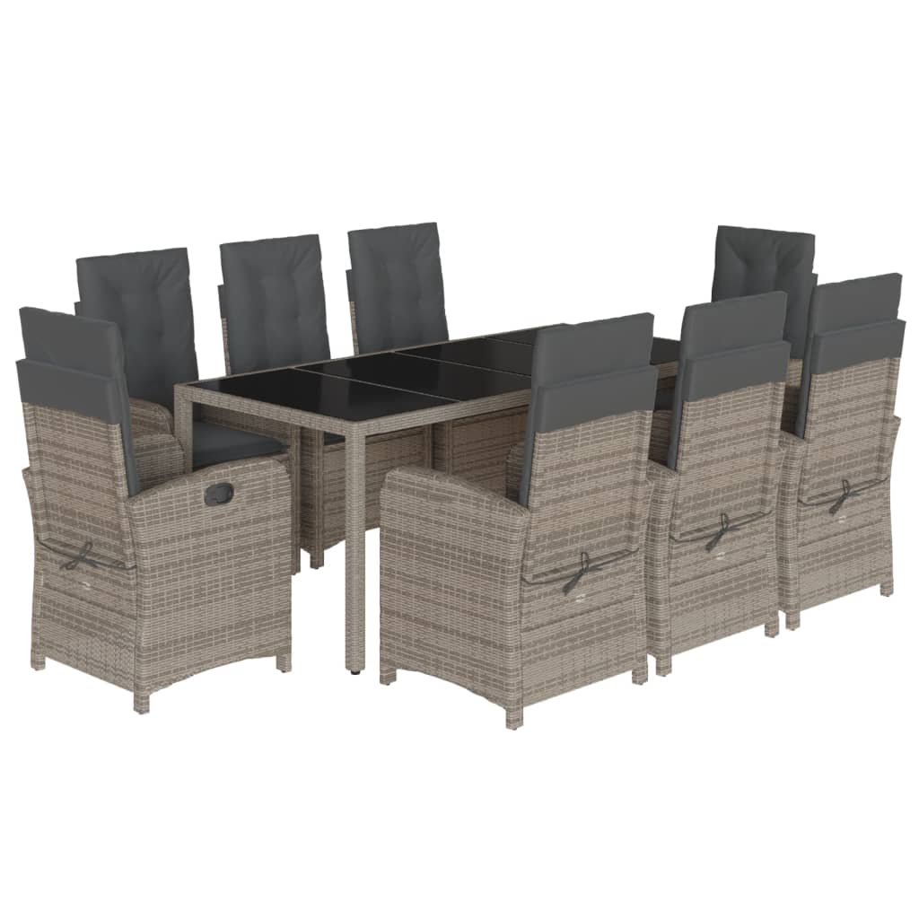 Set da Pranzo da Giardino 9 pz con Cuscini in Polyrattan Grigio 3212219