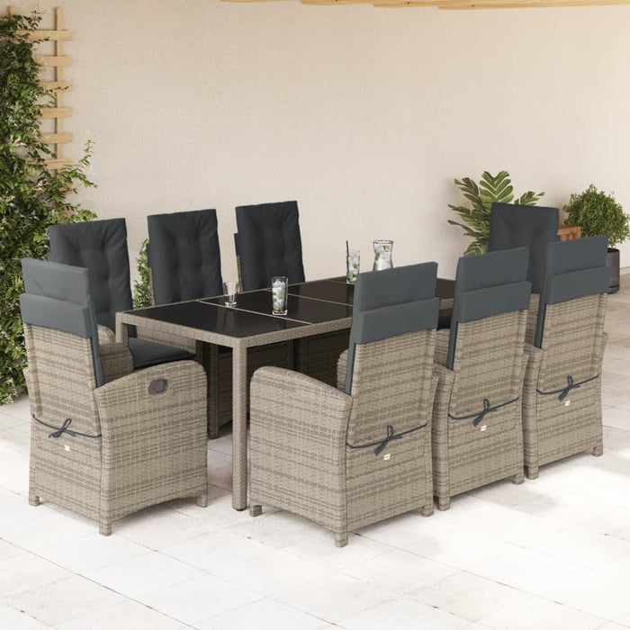 Set da Pranzo da Giardino 9 pz con Cuscini in Polyrattan Grigio 3212219