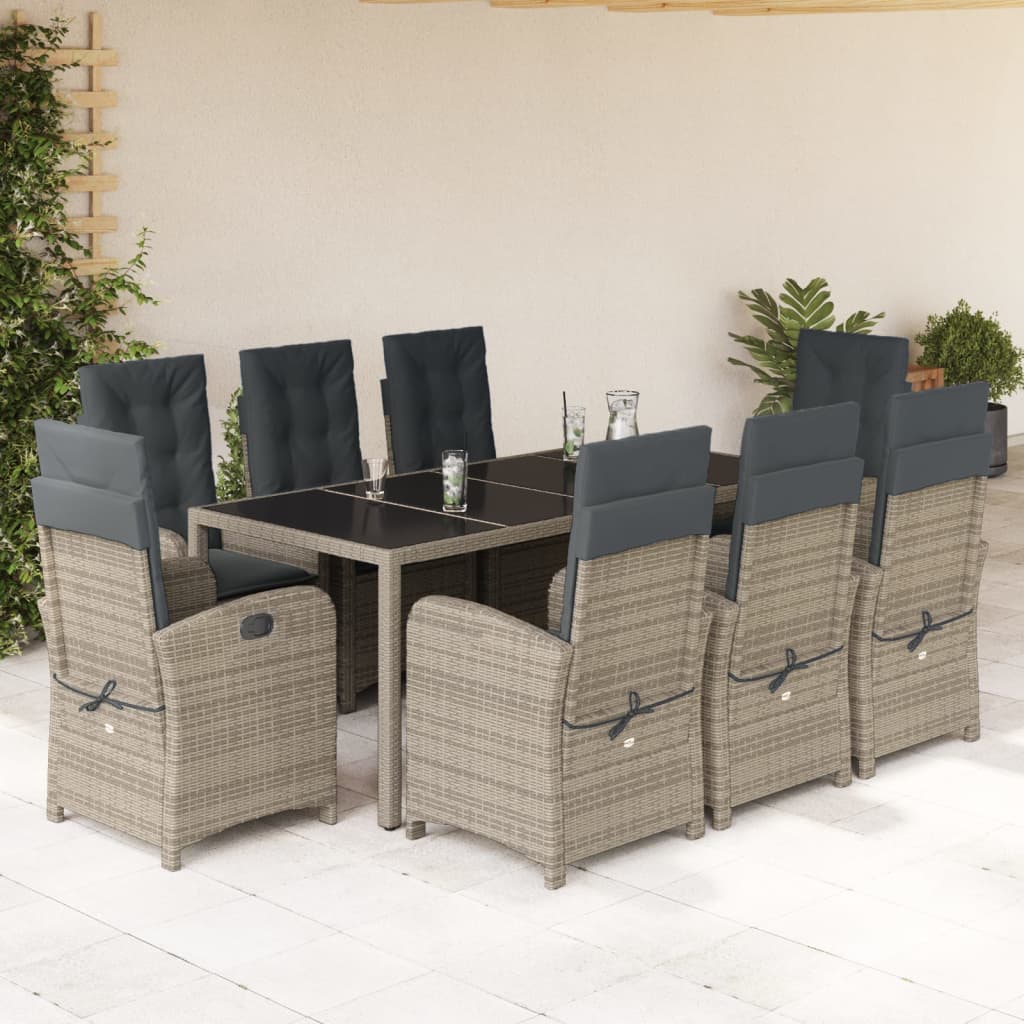 Set da Pranzo da Giardino 9 pz con Cuscini in Polyrattan Grigio 3212220