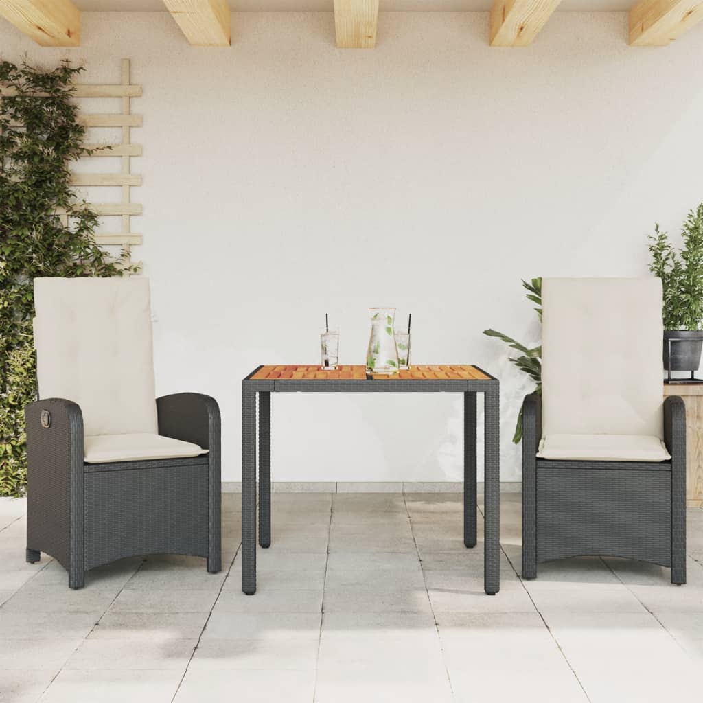 Set da Pranzo da Giardino 3 pz con Cuscini Nero in Polyrattan 3212221