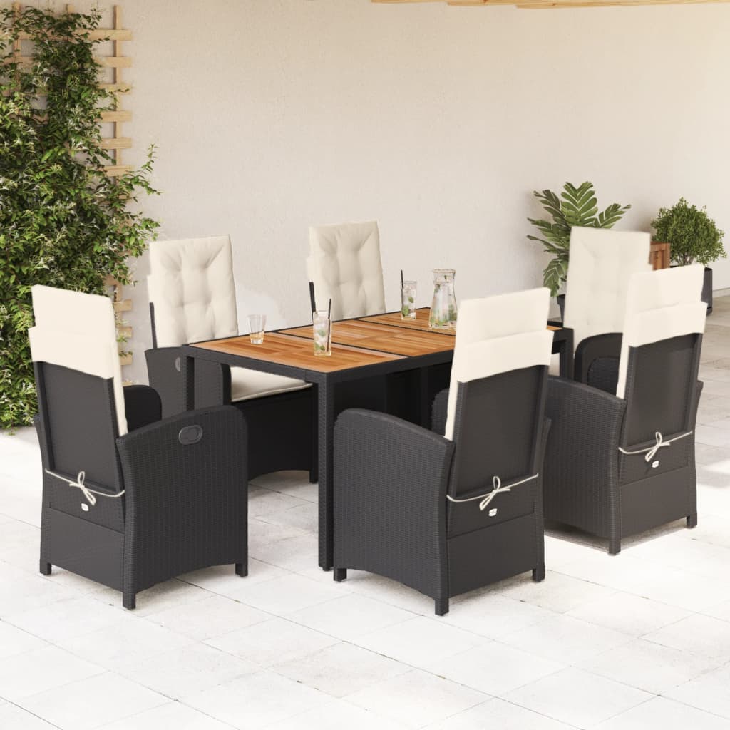 Set da Pranzo da Giardino 7 pz Nero con Cuscini in Polyrattan 3212226