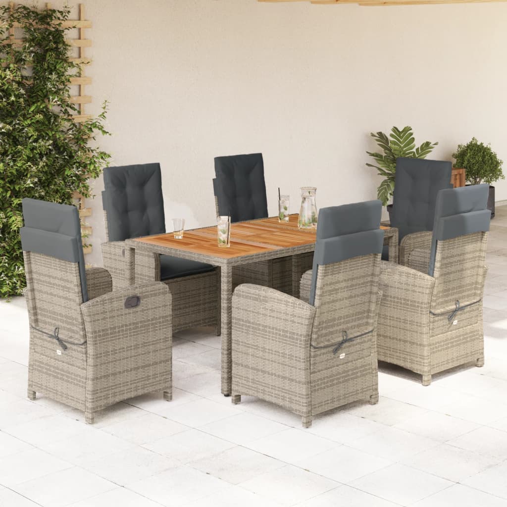 Set da Pranzo da Giardino 7 pz con Cuscini in Polyrattan Grigio 3212244