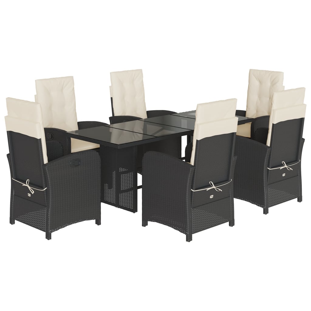 Set da Pranzo da Giardino 7 pz Nero con Cuscini in Polyrattancod mxl 91724