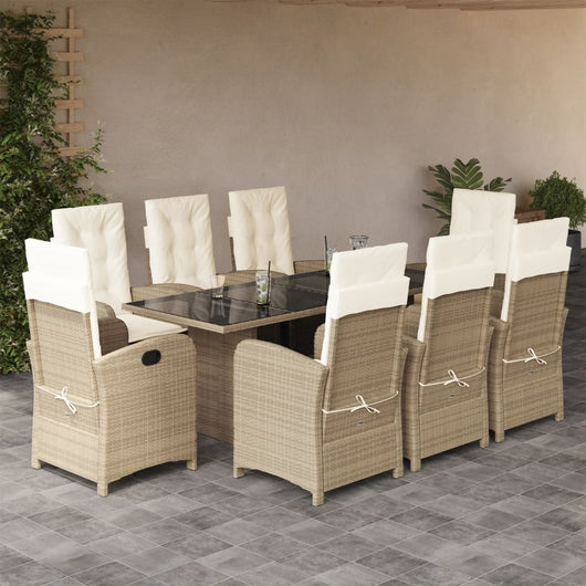 Set da Pranzo da Giardino 9 pz con Cuscini Beige in Polyrattancod mxl 87931