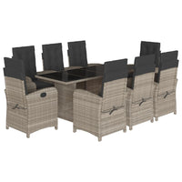 Set Pranzo da Giardino 9pz con Cuscini Grigio Chiaro Polyrattan 3212268