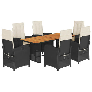 Set da Pranzo da Giardino 7 pz Nero con Cuscini in Polyrattan 3212272