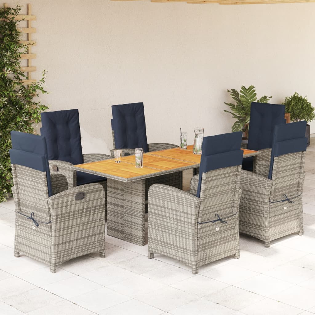 Set da Pranzo da Giardino 7 pz con Cuscini Beige in Polyrattan 3212281