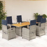 Set da Pranzo da Giardino 7 pz con Cuscini Beige in Polyrattan 3212281