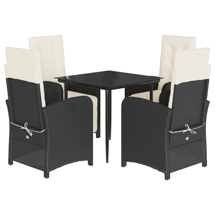 Set da Pranzo da Giardino 5 pz Nero con Cuscini in Polyrattan 3212292