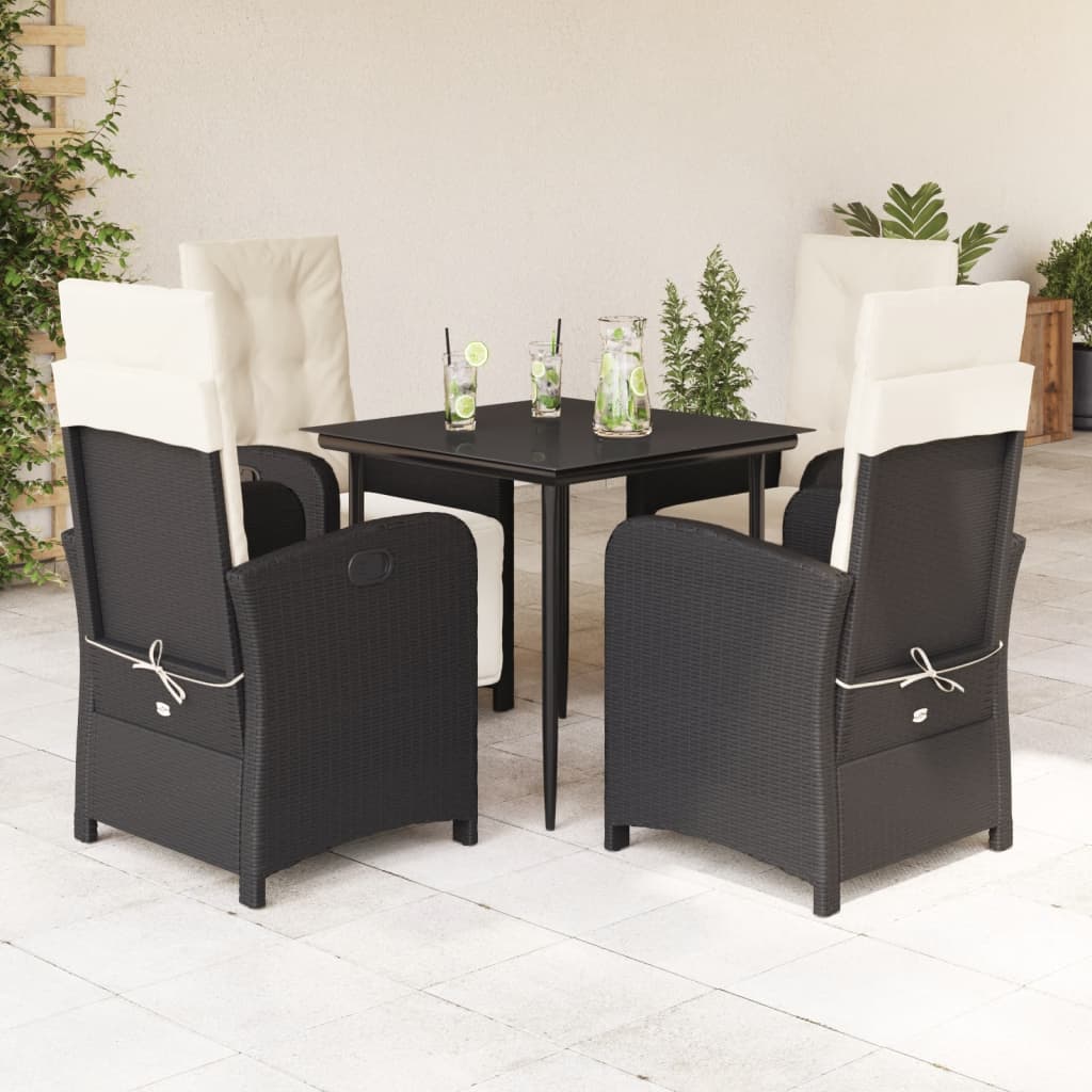 Set da Pranzo da Giardino 5 pz Nero con Cuscini in Polyrattan 3212292