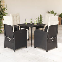 Set da Pranzo da Giardino 5 pz Nero con Cuscini in Polyrattan 3212292