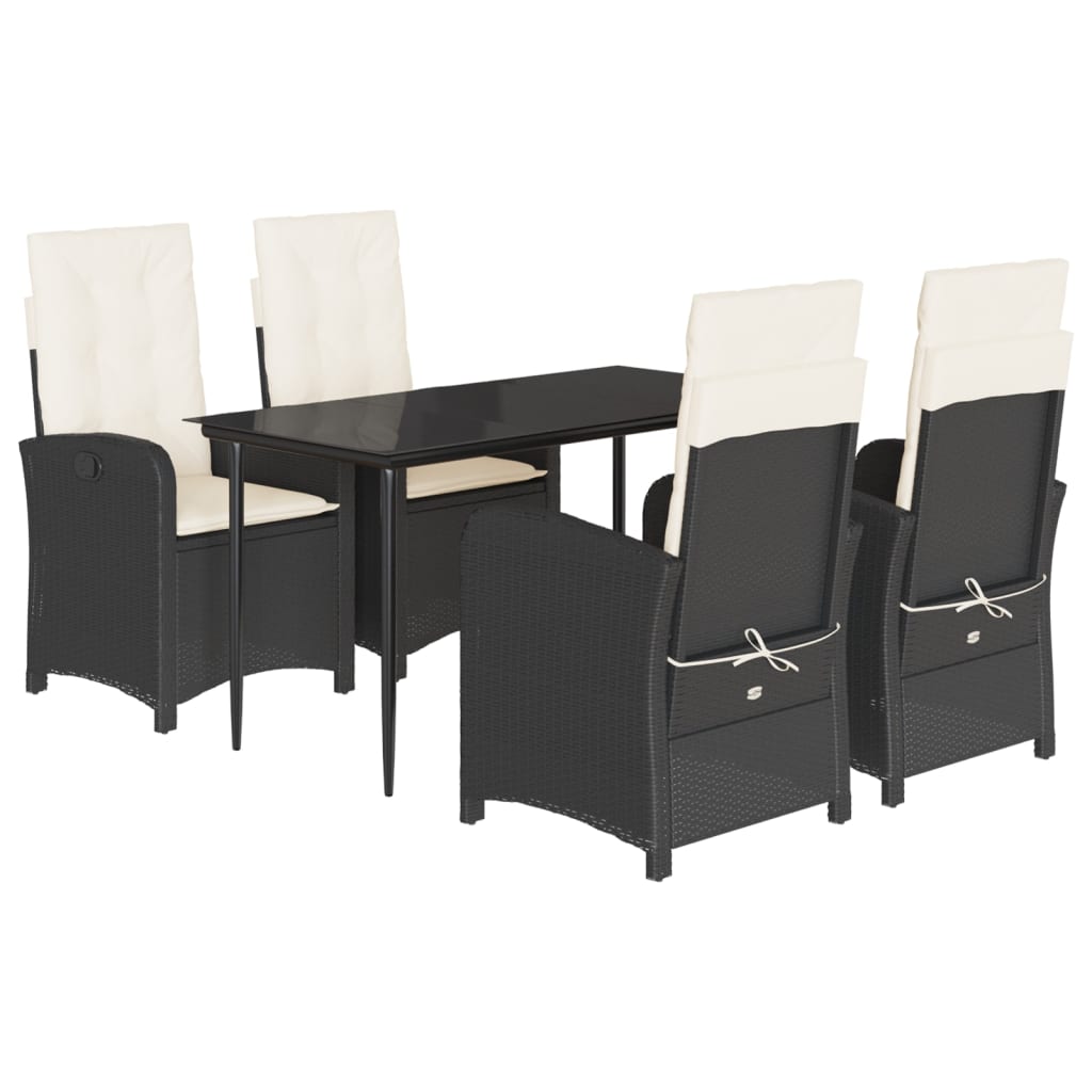 Set da Pranzo da Giardino 5 pz Nero con Cuscini in Polyrattan 3212293