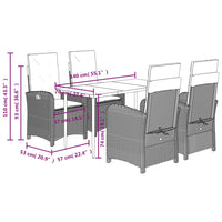 Set da Pranzo da Giardino 5 pz Nero con Cuscini in Polyrattan 3212293