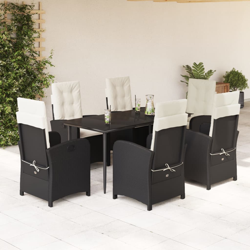 Set da Pranzo da Giardino 7 pz Nero con Cuscini in Polyrattan 3212296