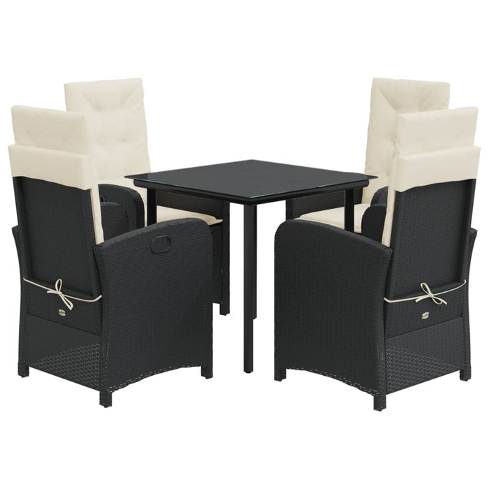 Set da Pranzo da Giardino 5 pz Nero con Cuscini in Polyrattan 3212301