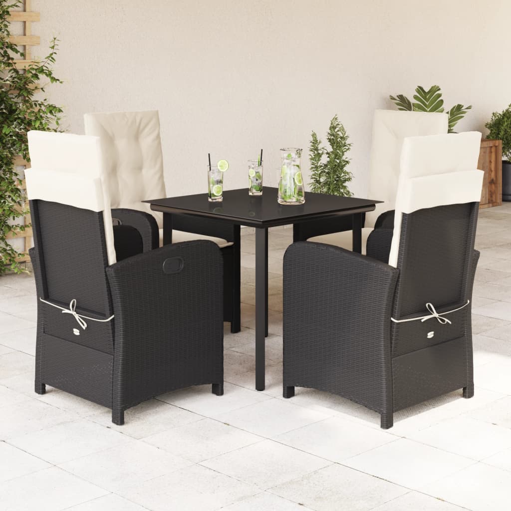 Set da Pranzo da Giardino 5 pz Nero con Cuscini in Polyrattan 3212301