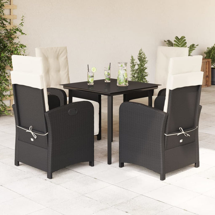 Set da Pranzo da Giardino 5 pz Nero con Cuscini in Polyrattan 3212302
