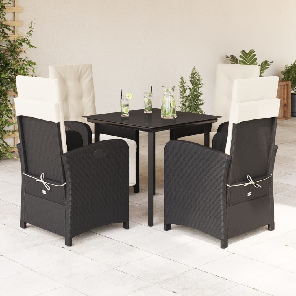 Set da Pranzo da Giardino 5 pz Nero con Cuscini in Polyrattan 3212302