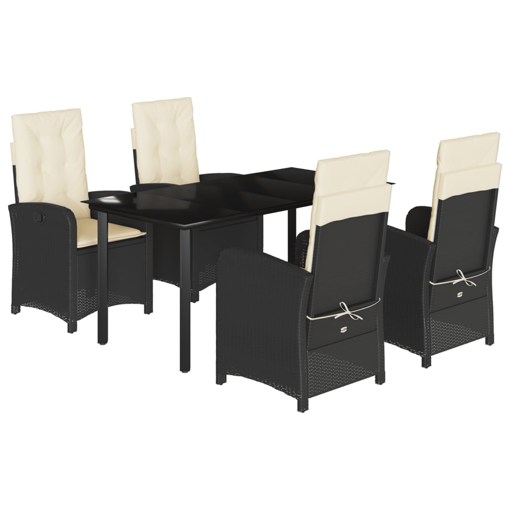 Set da Pranzo da Giardino 5 pz Nero con Cuscini in Polyrattan 3212304