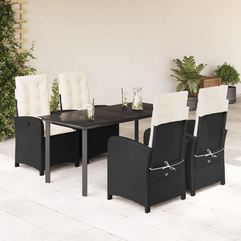 Set da Pranzo da Giardino 5 pz Nero con Cuscini in Polyrattan 3212304