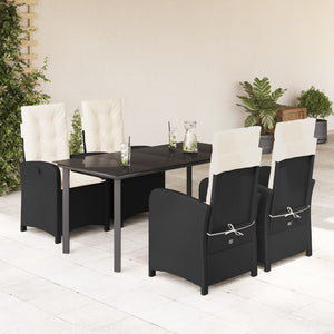 Set da Pranzo da Giardino 5 pz Nero con Cuscini in Polyrattan 3212304