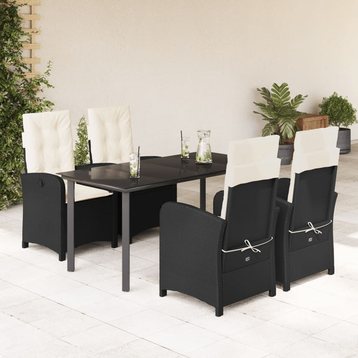 Set da Pranzo da Giardino 5 pz Nero con Cuscini in Polyrattan 3212304