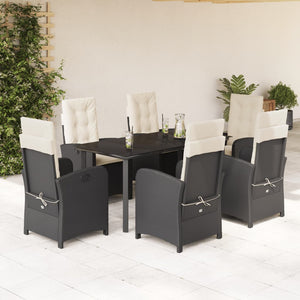 Set da Pranzo da Giardino 7 pz Nero con Cuscini in Polyrattan 3212305