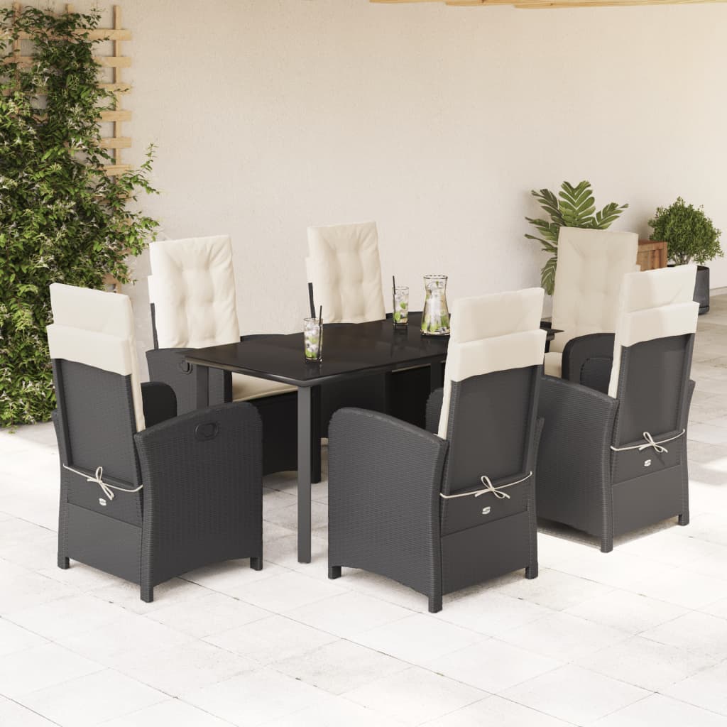 Set da Pranzo da Giardino 7 pz Nero con Cuscini in Polyrattancod mxl 111383