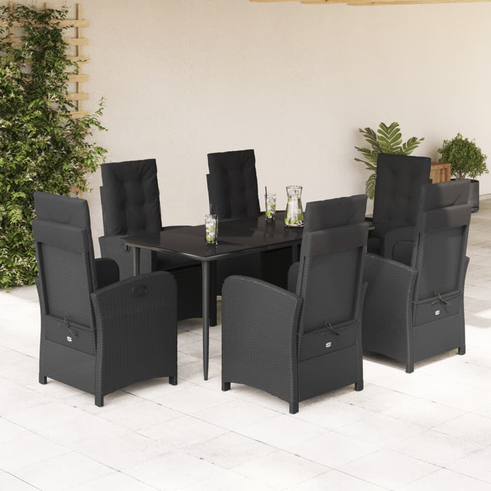 Set da Pranzo da Giardino 7 pz Nero con Cuscini in Polyrattan 3212315