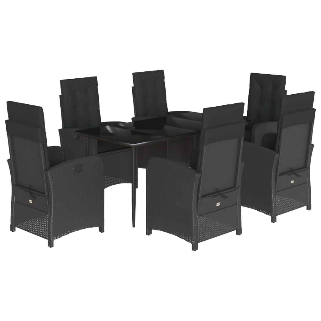 Set da Pranzo da Giardino 7 pz Nero con Cuscini in Polyrattan 3212316