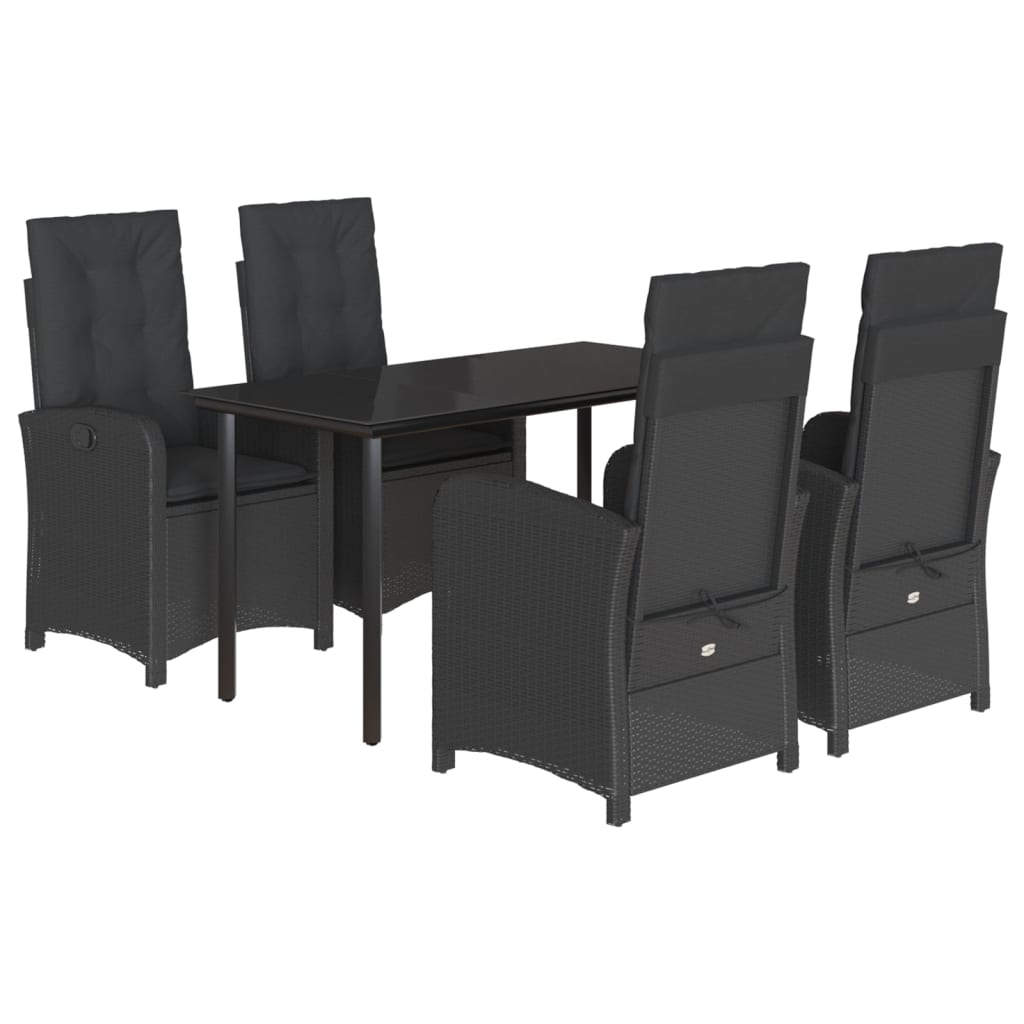 Set da Pranzo da Giardino 5 pz Nero con Cuscini in Polyrattan 3212323