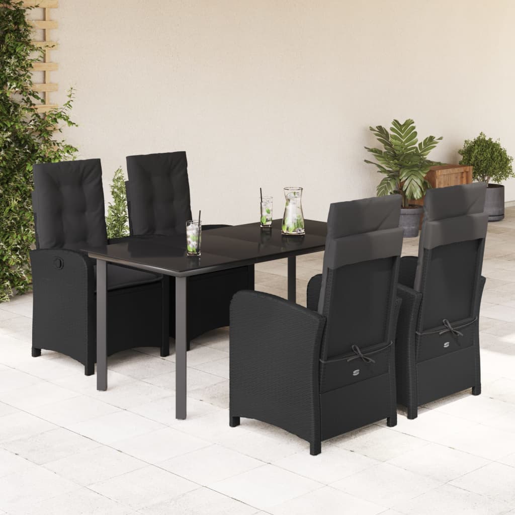 Set da Pranzo da Giardino 5 pz Nero con Cuscini in Polyrattan 3212324