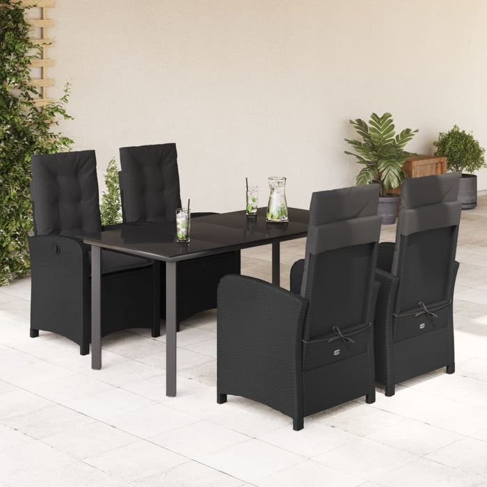 Set da Pranzo da Giardino 5 pz Nero con Cuscini in Polyrattan 3212324