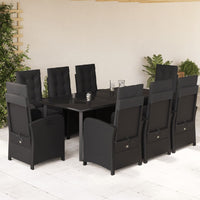 Set da Pranzo da Giardino 9 pz con Cuscini Nero in Polyrattan 3212328