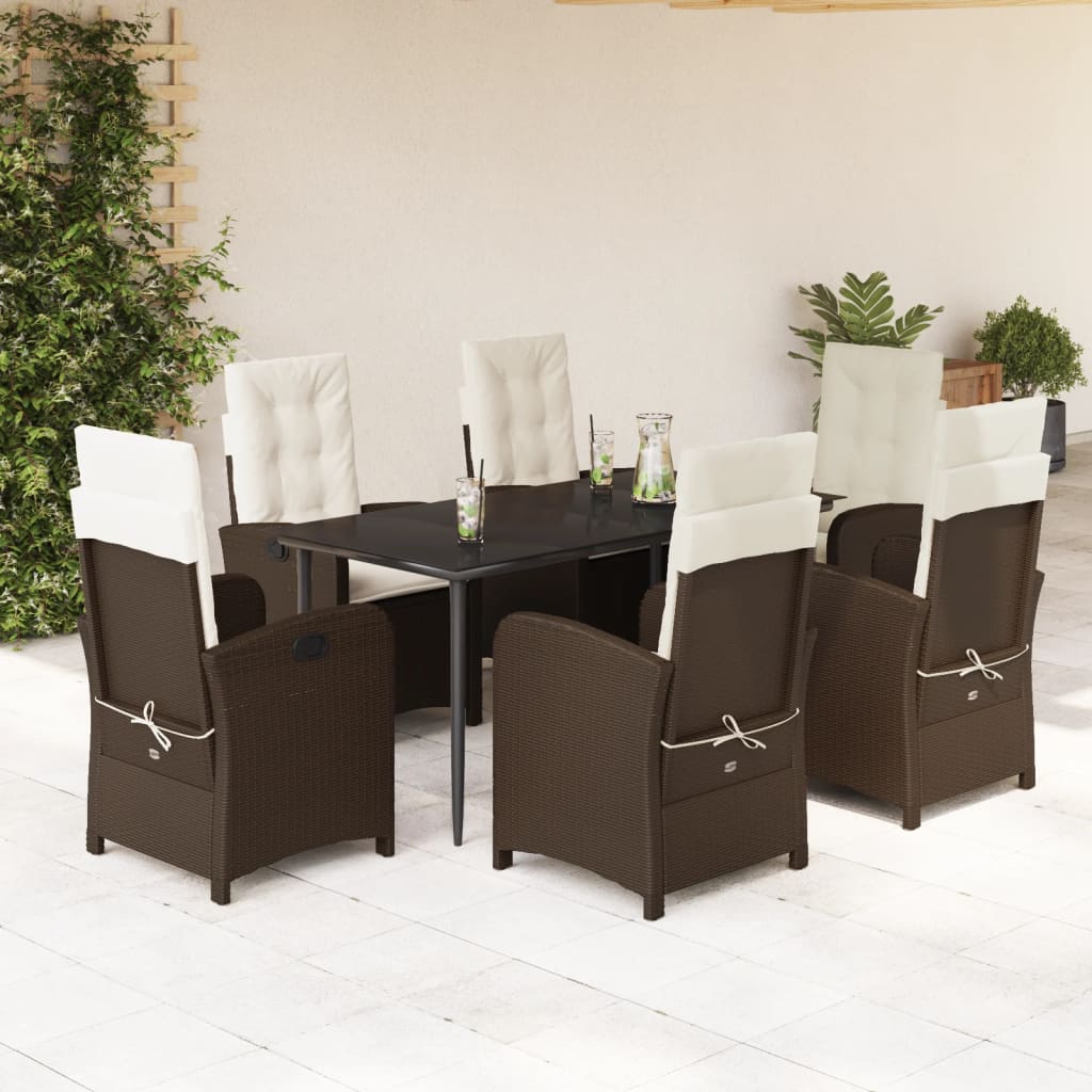 Set da Pranzo da Giardino 7pz con Cuscini in Polyrattan Marrone 3212335