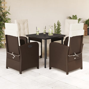 Set da Pranzo da Giardino 5pz con Cuscini in Polyrattan Marrone 3212342