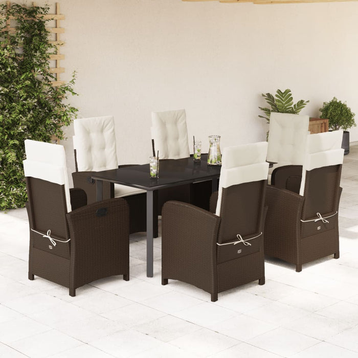 Set da Pranzo da Giardino 7pz con Cuscini in Polyrattan Marronecod mxl 115539