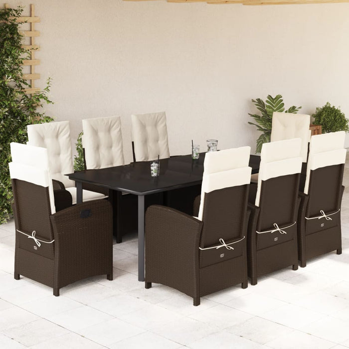 Set da Pranzo da Giardino 9pz con Cuscini Marrone in Polyrattan 3212349