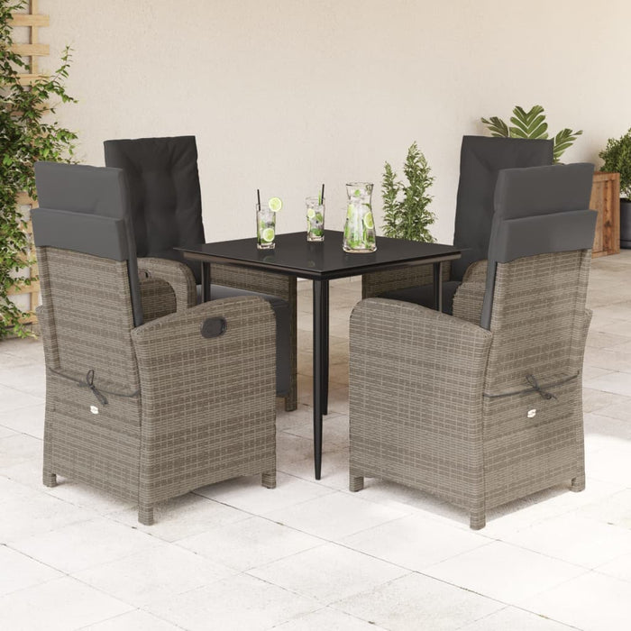 Set da Pranzo da Giardino 5 pz con Cuscini in Polyrattan Grigiocod mxl 88623